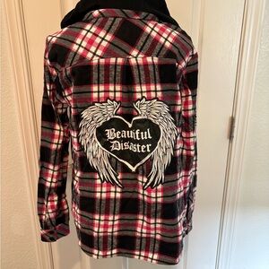 Beautiful Disaster Women's Plaid Utility Jacket - Black, Red, and White